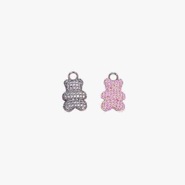Dije Monona Glam Oso Plateado Rosa y Blanco