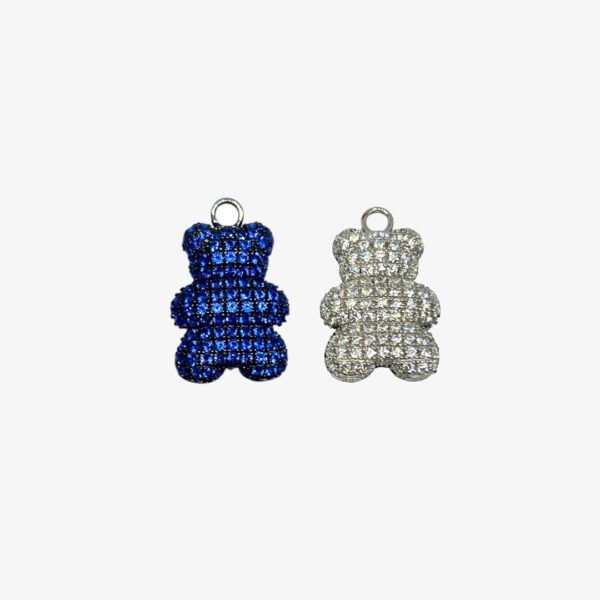 Dije Monona Glam Oso Plateado Blanco y Azul Grande
