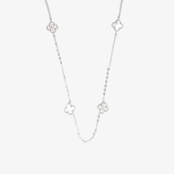 Collar Alhambra Plateado Trebol Nacar & Pave