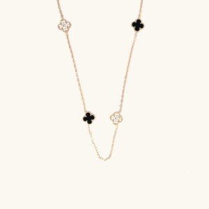 Collar Alhambra Dorado Trebol Onix & Pave
