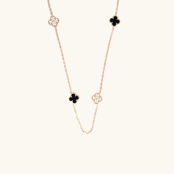 Collar Alhambra Dorado Trebol Onix & Pave