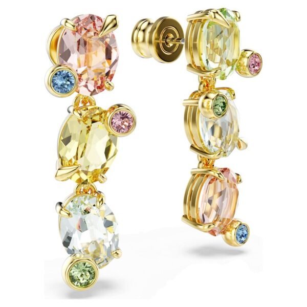 Aros Swarovski Gema Cristales Multicolor Dorado - Imagen 3