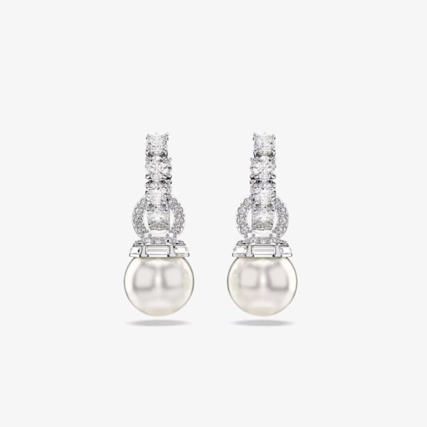 Aros Swarovski Matrix Perla de Cristal Blanco Plateado